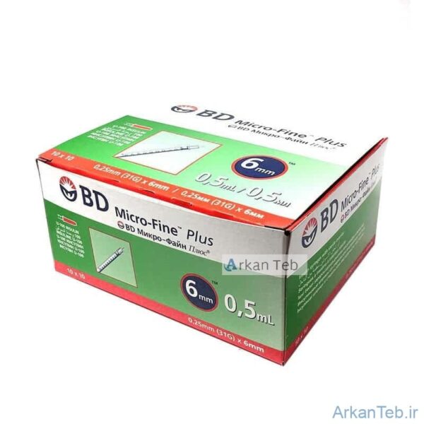 سرنگ بی دی 50 واحدی BD micro fine plus 0.5ml سایز 6mm